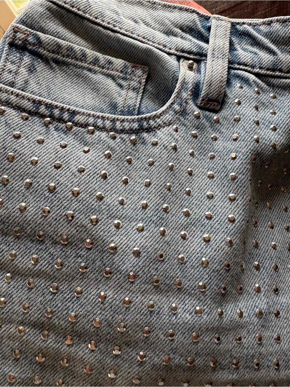 DKNY Light Blue Wide-Leg Studded Jeans - Picture 4 of 5